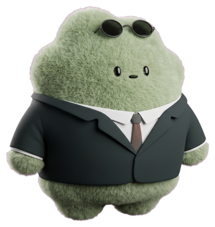 Summo, the Robaudit agent, a fuzzy green character in a charcoal suit